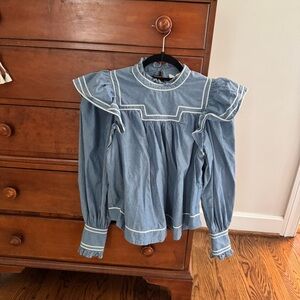 Ulla Johnson chambray blue ruffled blouse
